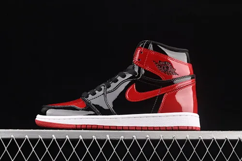 All categories Air Jordan Jordan series basketball shoes Air Jordan 1 High C version Air Jordan 1 High OG "Bred Patent" AJ1 Joe 1 patent leather black and red high-top basketball shoes 555088-063